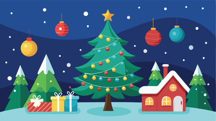 Festive Christmas Season Background with Fir Trees and Ornaments for Holiday Designs