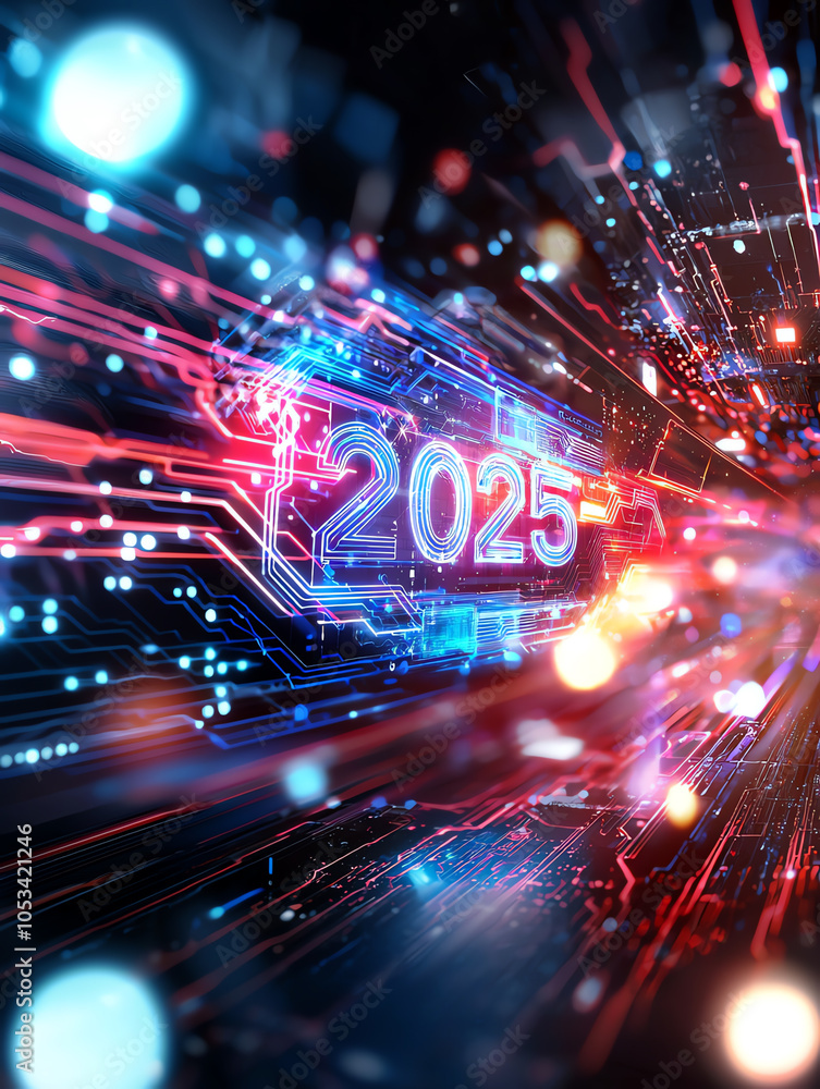 Poster exploring futuristic data visualization of revenue trends for 2025 insights into financial projectio