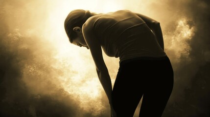 A woman bending over, holding her lower back in pain from sciatica.