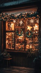 Cozy Window Display Adorned with Christmas Lights