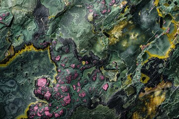 Photo of Zoisite green dark marble pattern with golden veins. Background texture for backdrops or mapping