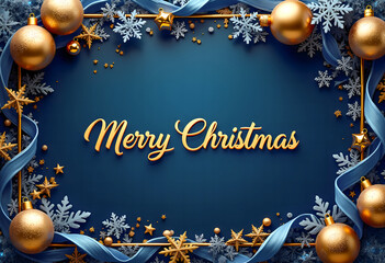 Elegant Blue and Gold Christmas Frame