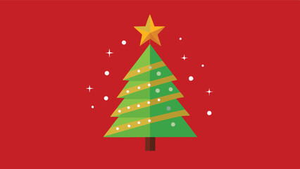 Obraz premium Shimmering Star Christmas Tree on Red Background: Perfect for Festive Greetings and Holiday Designs