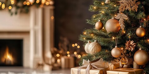 Festive Christmas Tree with Warm Decor and Gifts