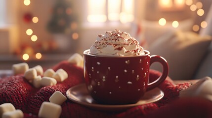 Obraz premium Cozy Winter Hot Chocolate with Whipped Cream and Marshmallows