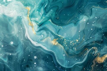 Photo of Turquoise green dark marble fluid art pattern with golden veins. Background texture for...