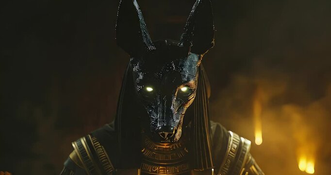 Anubis god of ancient Egypt. Ancient Egyptian god of death and peace are dead on a dark background