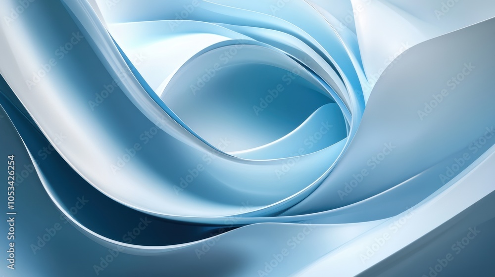 Poster abstract blue and white flowing shapes in a 3d digital rendering.