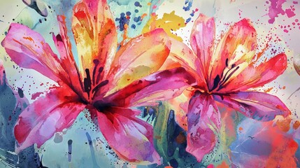 A colorful watercolor flower illustration with splashes of paint for artistic flair
