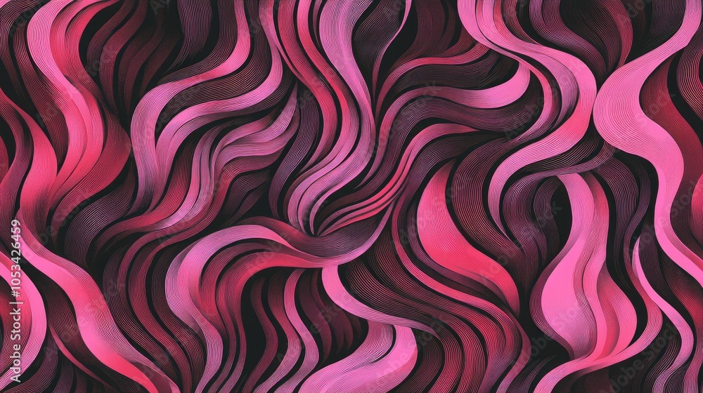 Poster seamless abstract pattern with dynamic wavy lines in gradient shades, ideal for modern design.