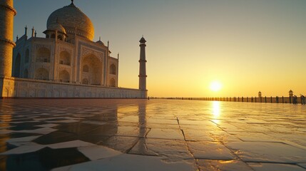Naklejka premium Sunset View of the Taj Mahal Reflection on Marble