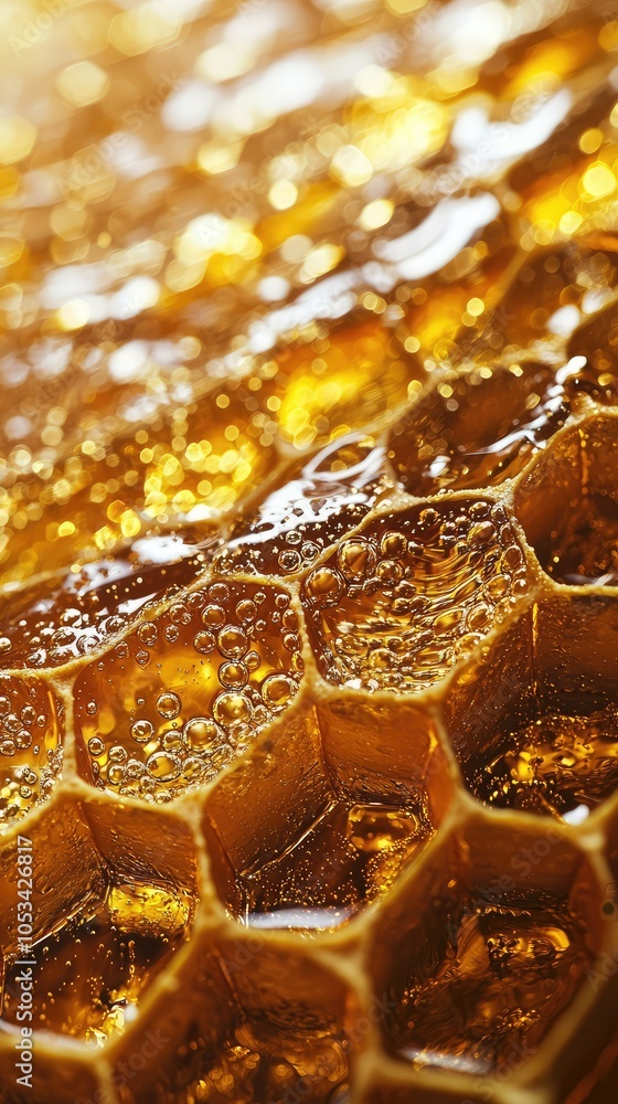 Poster close-up of sliced honeycomb with glimmering texture