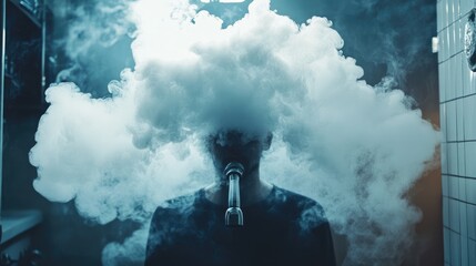 Man Exhaling Vapor in a Cloud of Smoke