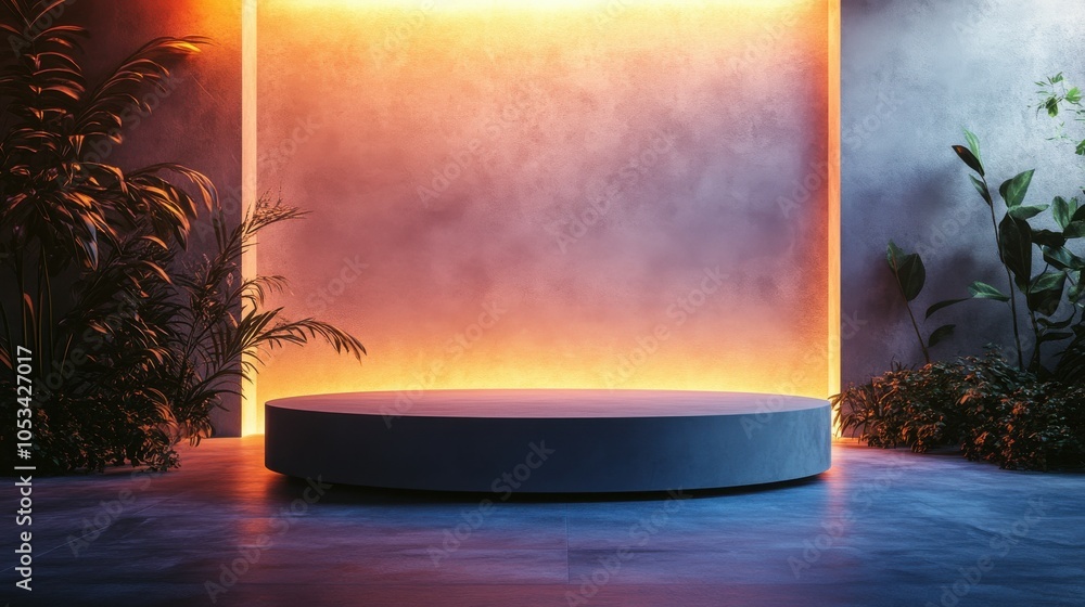 Poster mockup of a podium with built-in lighting controls.