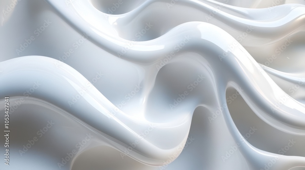 Poster glossy white wavy abstract shapes with smooth curves. macro shot of reflective surface.