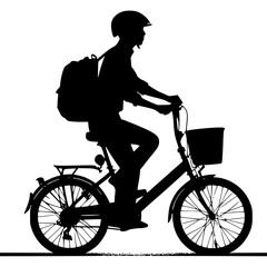 Silhouette of a Cyclist with Helmet and Backpack on a Bike. Cyclist Silhouette with Helmet and Backpack