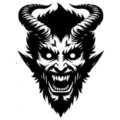 Demonic Face Silhouette with Horns and Fangs