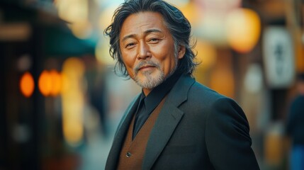 Fototapeta premium Middle-aged Japanese man with a stylish suit and a friendly look.