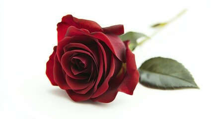 Fototapeta premium A single red rose isolated on a white background, highlighting its delicate petals