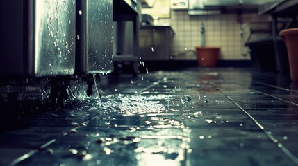 Leaking Pipe in Commercial Kitchen Close-Up