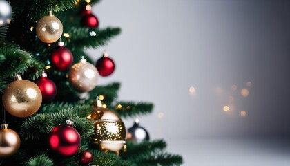Close up christmas tree decorated with christmas balls