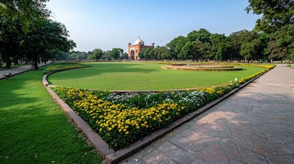 Fototapeta premium Beautiful Garden Landscape with Historical Architecture