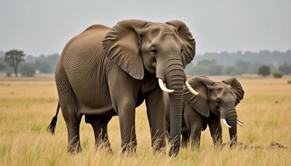 Fototapeta premium Elephant family in the wild a moment of tranquility