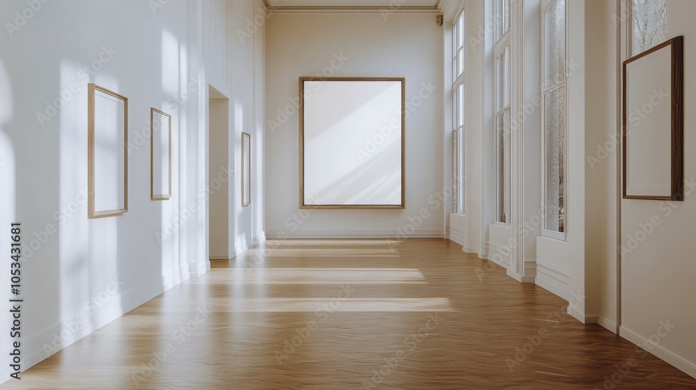 Poster minimalist hallway with an empty frame on the floor