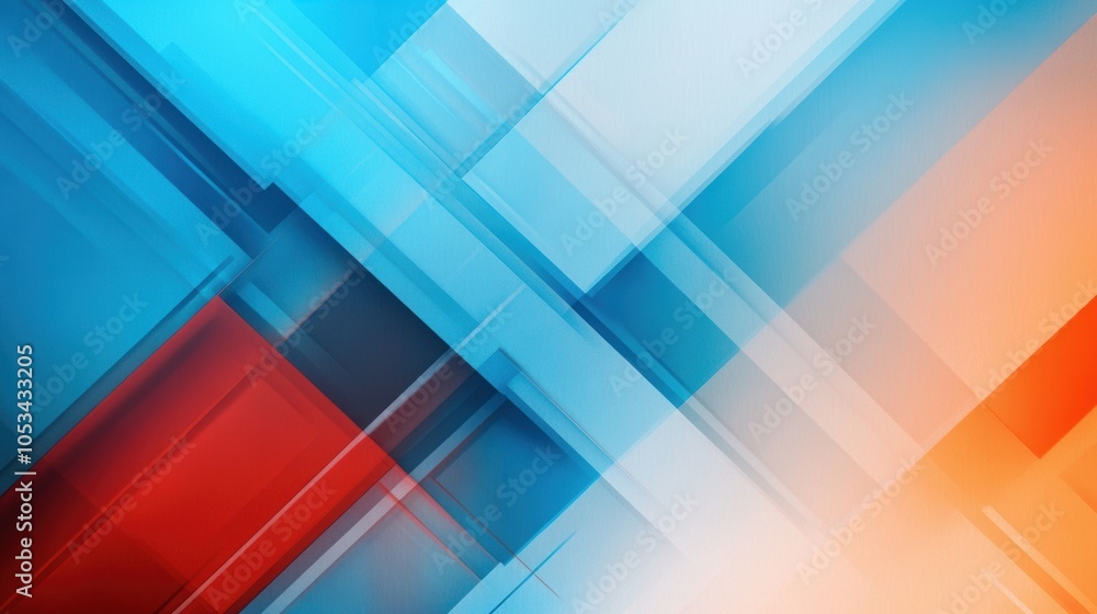 Poster abstract geometric background with overlapping transparent rectangles in shades of blue and orange.