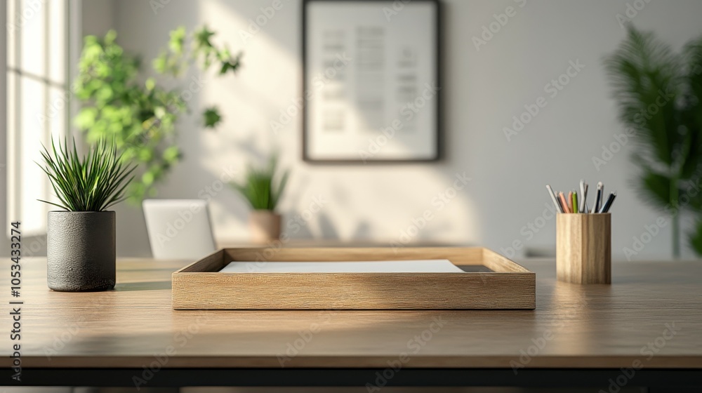 Poster minimalist office with an empty document tray.