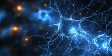 Fototapeta premium Glowing Neurons with Intricate Link Knots in Blue