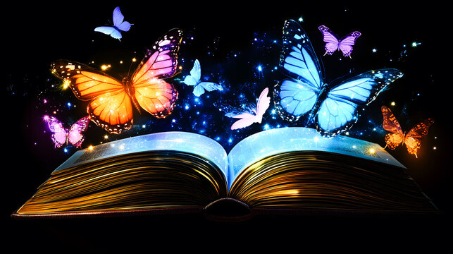 Livre ouvert avec papillons s'envolant des pages