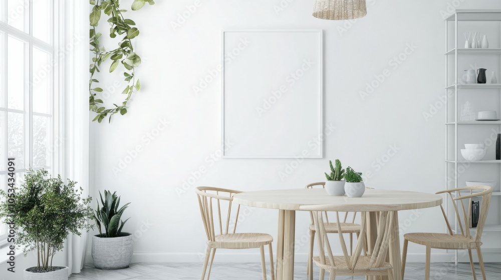 Poster Minimalist dining room with an empty display rack.