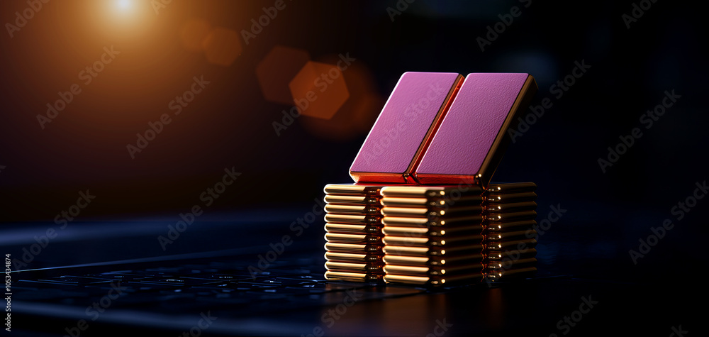 Poster a stack of colorful computer chips illuminated against a dark background, showcasing a modern tech a