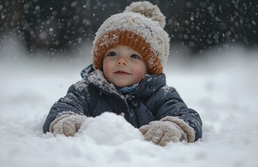 Adorable Little Boy Enjoying Snowy Winter Day Outdoors
