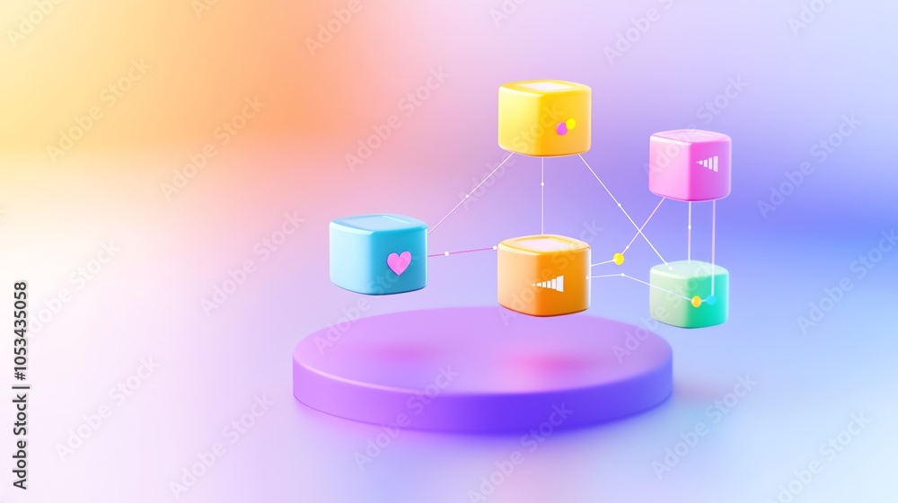 Poster data visualization of kubernetes nodes scaling up, graphic chart elements, soft gradient background,