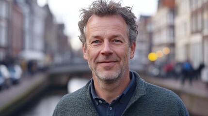 Fototapeta premium Middle-aged Dutch man with a casual outfit and a friendly expression.