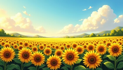 Obraz premium Bright and cheerful sunflower field under a clear sky