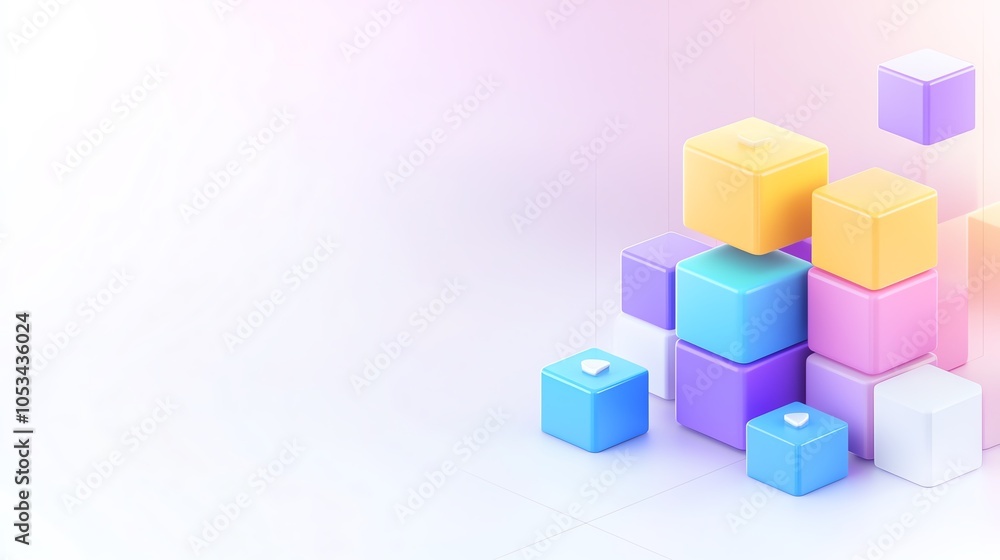 Poster microservices managed in kubernetes, colorful modular shapes, simple geometric composition, playful 