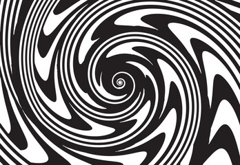 Black and white abstract rotated lines.vortex form. Geometric art. Design element. Digital image with a psychedelic stripes.Design element for prints, web, template