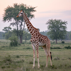 photo of a giraffe standing in a grassy field