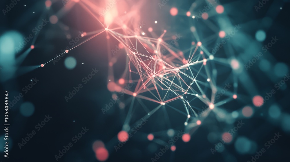 Poster abstract network: a mesmerizing abstract network of glowing lines and dots in vibrant pink and blue 