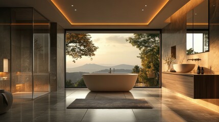 Fototapeta premium Modern bathroom with a sleek design and premium fixtures.