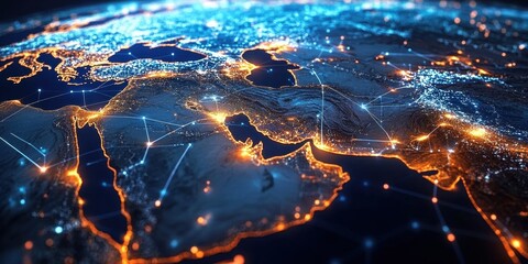 Global Network Visual with Node Connections and Lights