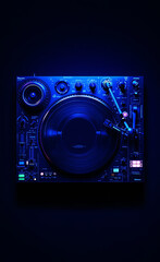 DJ Turntable with Blue Neon Lighting