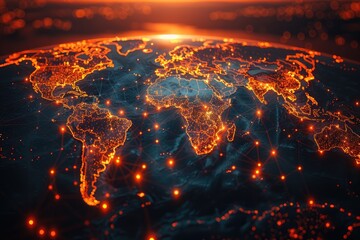 3D map world animated connections and data streams global business infrastructure