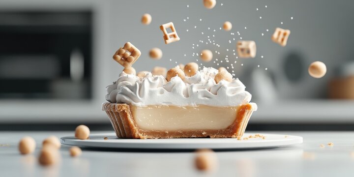 Mathematical symbols and whipped cream pie for educational design and decor