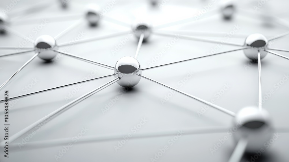 Poster interconnectedness: a network of silver spheres linked by fine wires, representing the interconnecte