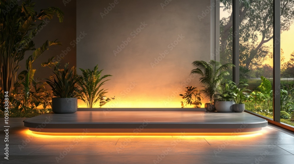 Poster mockup of a podium with built-in lighting controls.