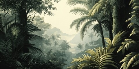 Naklejka premium Serene Watercolor Jungle Landscape